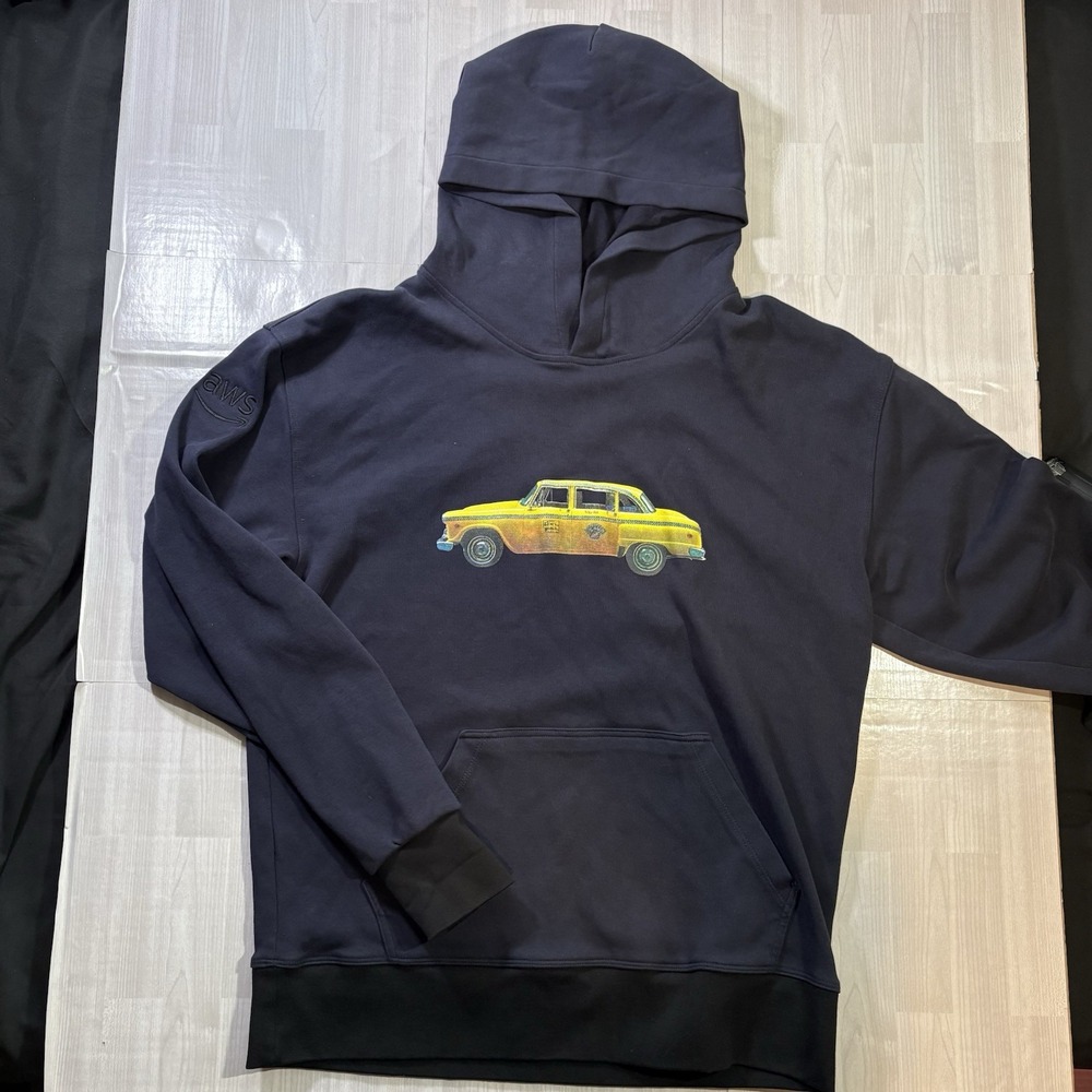 Anglero Men's Size L Hoodie 100% Cotton Long Sleeve Classic Yellow Cab Print